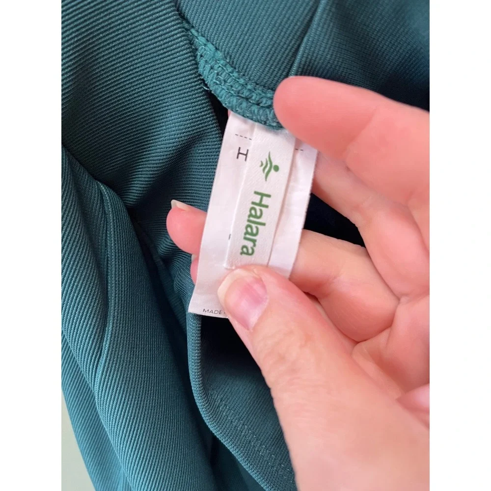 Halara Teal Green‎ Ribbed Wide Leg High Waisted Pleated Pockets Pants Small